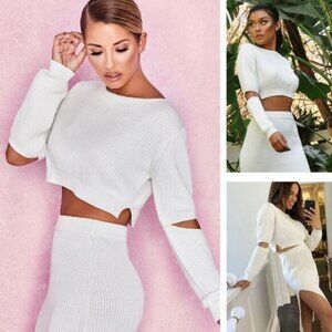 HOUSE OF CB London Tatum Off White Cropped Soft Rib Knit Sweater Size XS